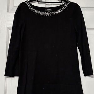 BLACK SWEATER WITH BEADED COLLAR